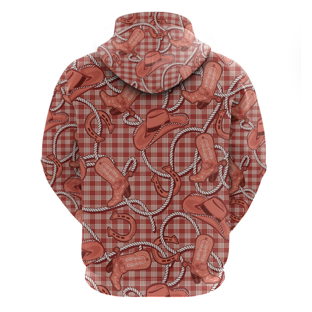 Red Hawaii Palaka Cowboy Zip Hoodie Hawaiian Paniolo Festival Spirit