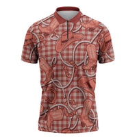 Red Hawaii Palaka Cowboy Zipper Polo Shirt Hawaiian Paniolo Festival Spirit