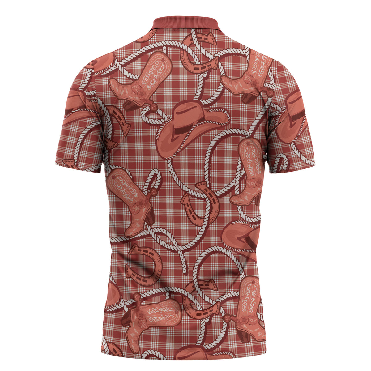 Red Hawaii Palaka Cowboy Zipper Polo Shirt Hawaiian Paniolo Festival Spirit