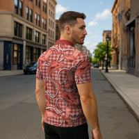 Red Hawaii Palaka Cowboy Zipper Polo Shirt Hawaiian Paniolo Festival Spirit