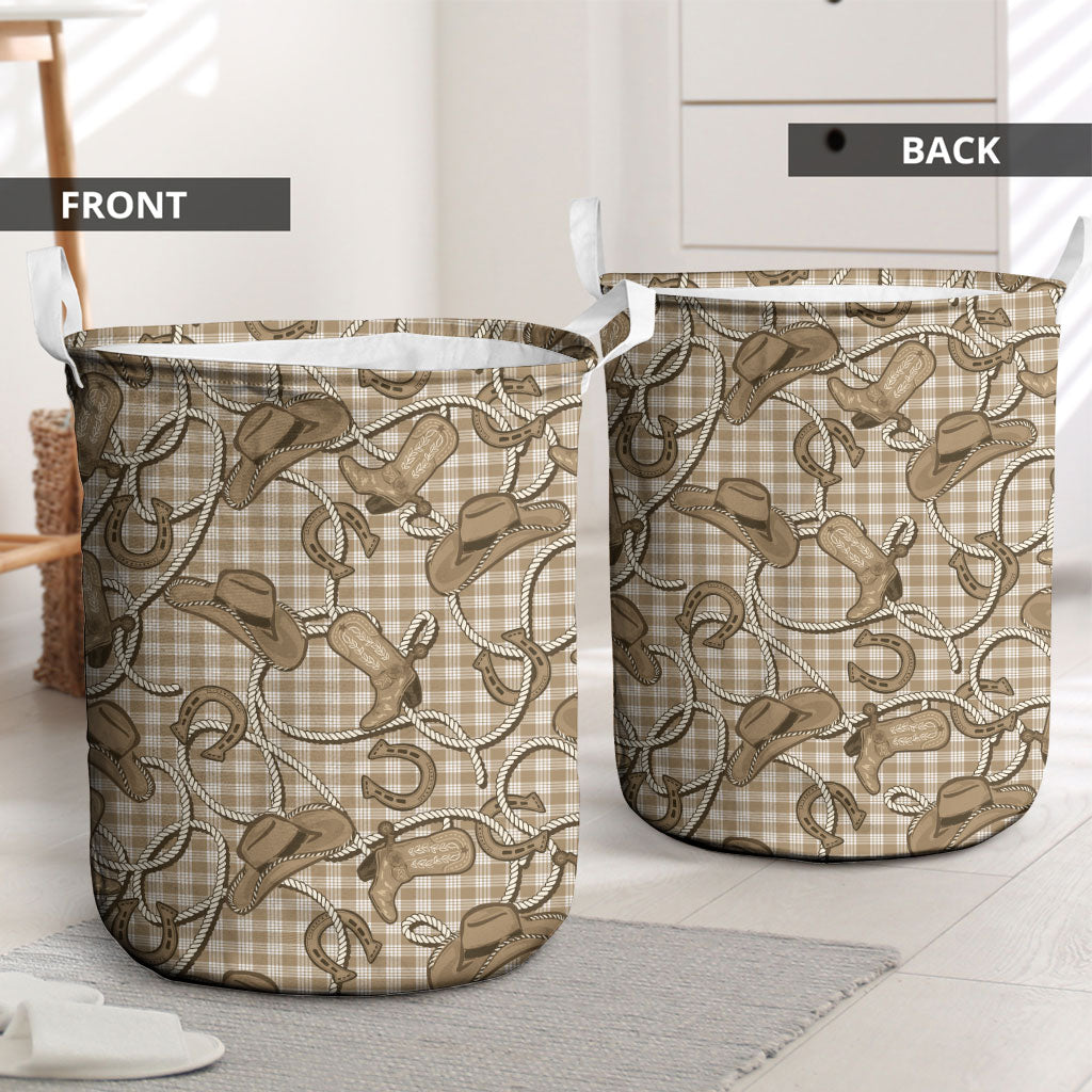 Beige Hawaii Palaka Cowboy Laundry Basket Hawaiian Paniolo Festival Spirit