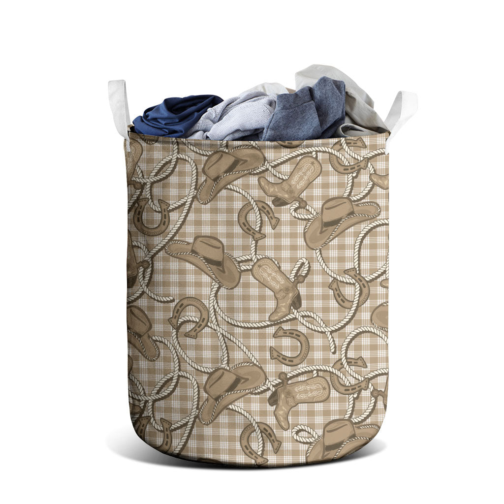 Beige Hawaii Palaka Cowboy Laundry Basket Hawaiian Paniolo Festival Spirit