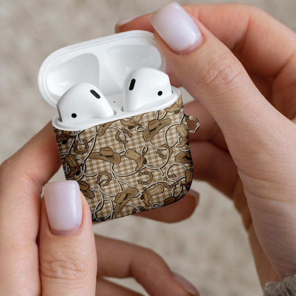 Beige Hawaii Palaka Cowboy AirPods Case Hawaiian Paniolo Festival Spirit