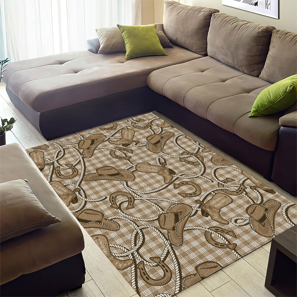 Beige Hawaii Palaka Cowboy Area Rug Hawaiian Paniolo Festival Spirit