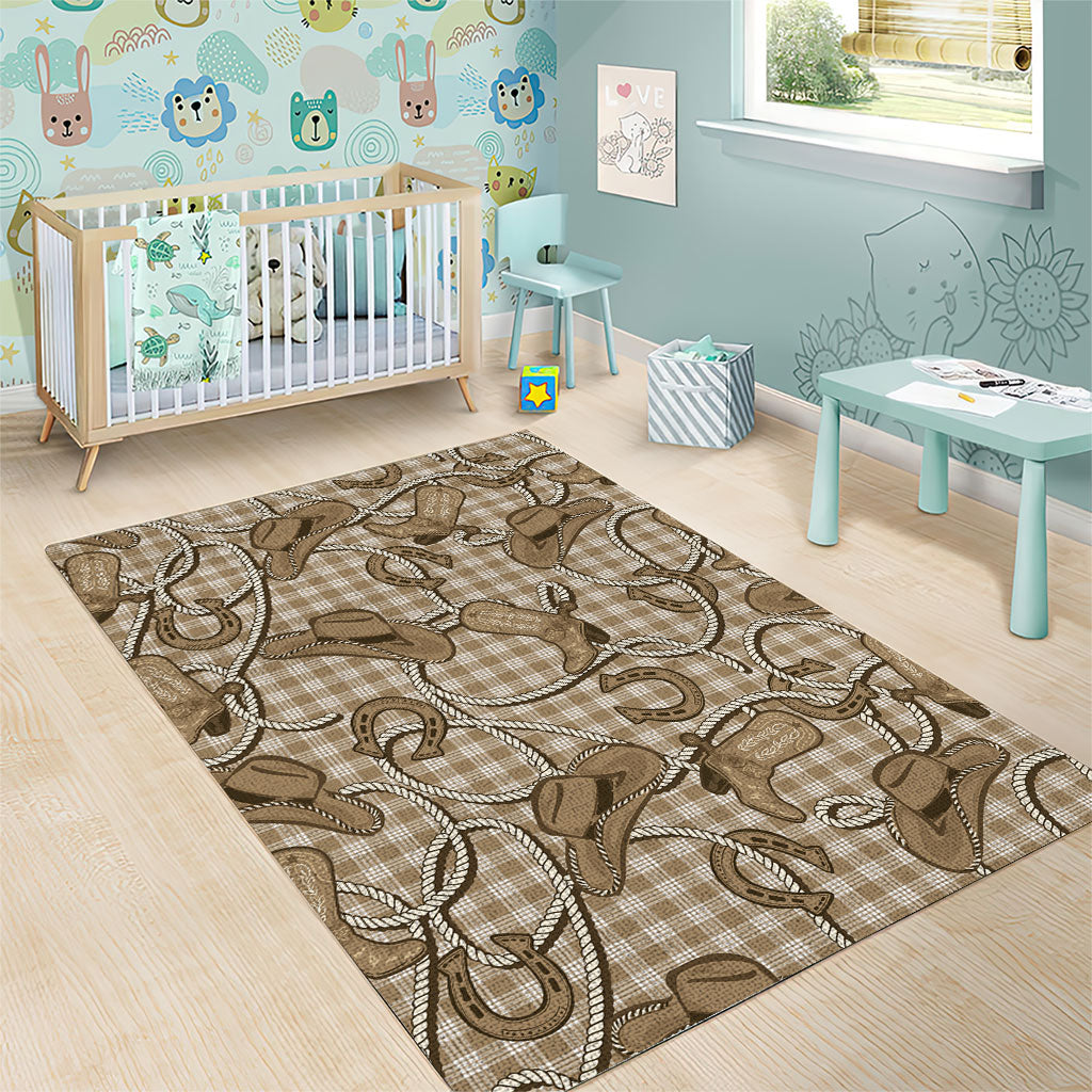 Beige Hawaii Palaka Cowboy Area Rug Hawaiian Paniolo Festival Spirit