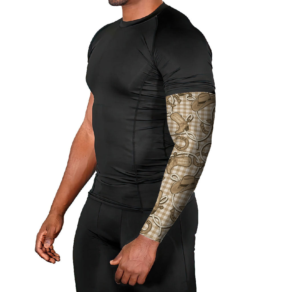 Beige Hawaii Palaka Cowboy Arm Sleeves Hawaiian Paniolo Festival Spirit