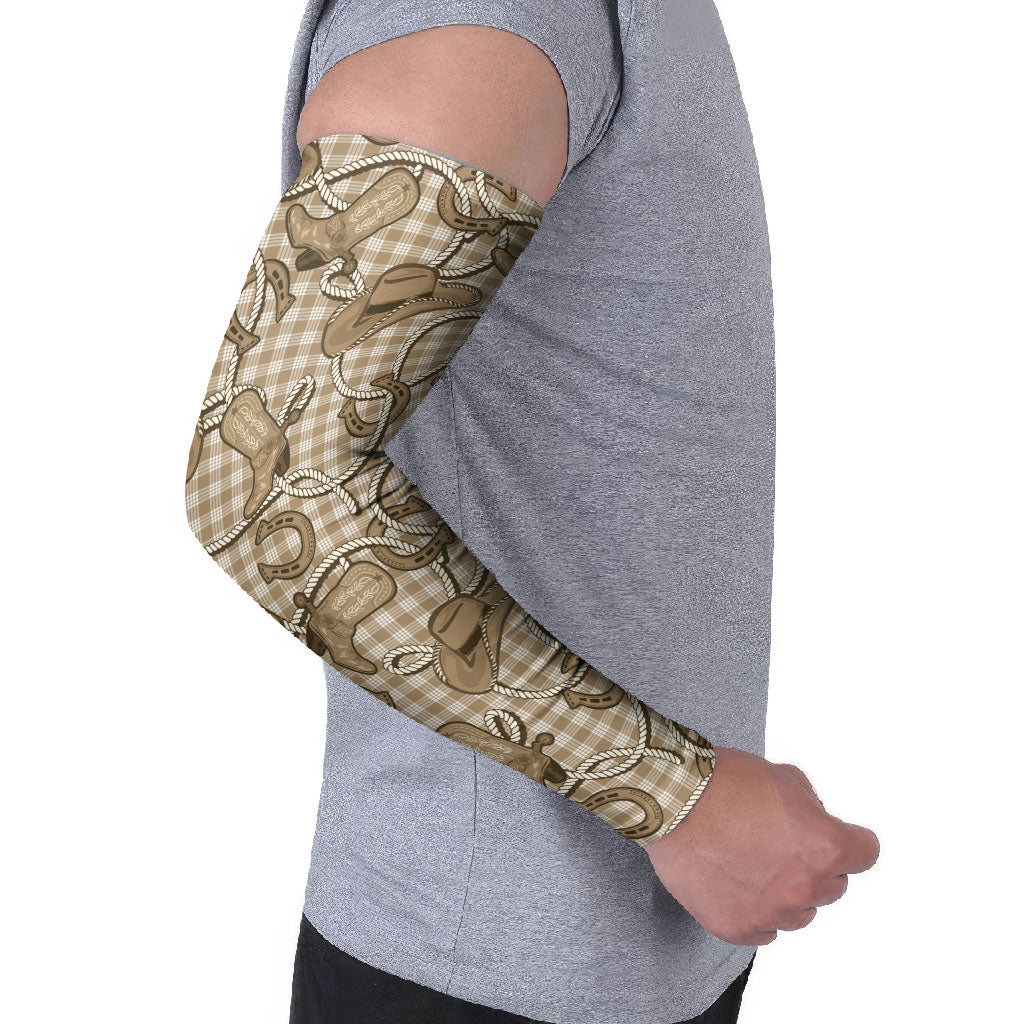 Beige Hawaii Palaka Cowboy Arm Sleeves Hawaiian Paniolo Festival Spirit