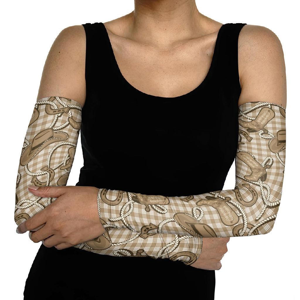 Beige Hawaii Palaka Cowboy Arm Sleeves Hawaiian Paniolo Festival Spirit