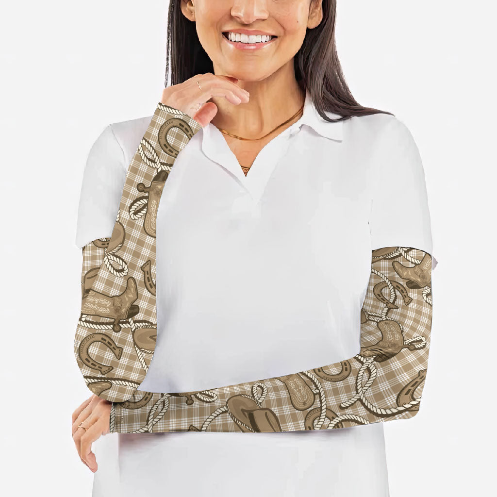 Beige Hawaii Palaka Cowboy Arm Sleeves Hawaiian Paniolo Festival Spirit