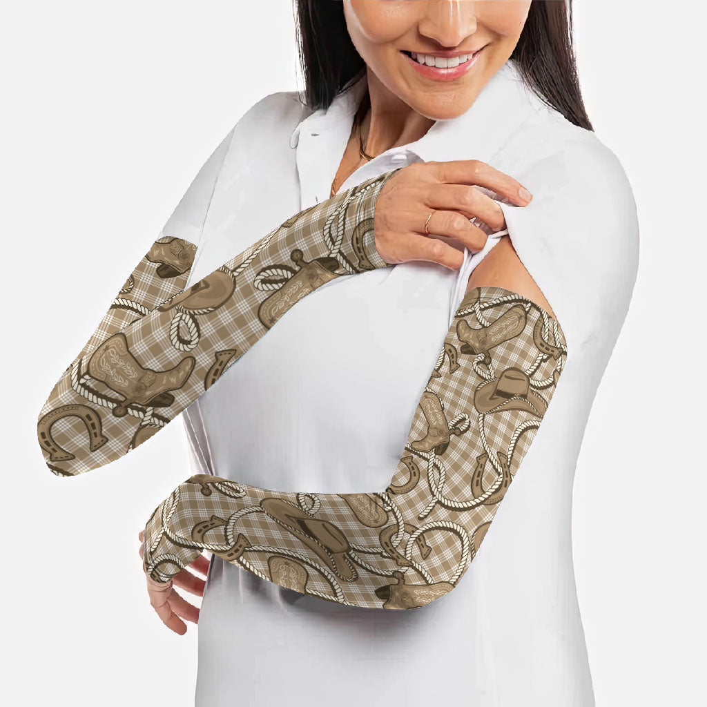 Beige Hawaii Palaka Cowboy Arm Sleeves Hawaiian Paniolo Festival Spirit