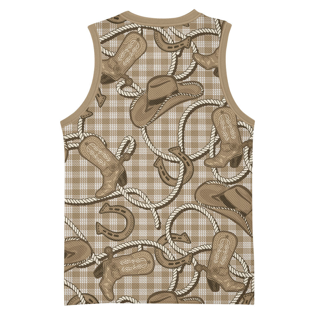 Beige Hawaii Palaka Cowboy Basketball Jersey Hawaiian Paniolo Festival Spirit