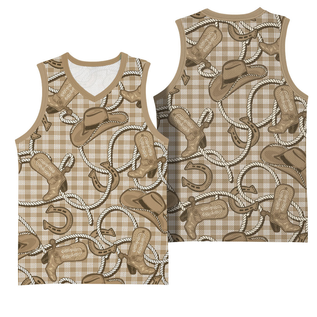 Beige Hawaii Palaka Cowboy Basketball Jersey Hawaiian Paniolo Festival Spirit