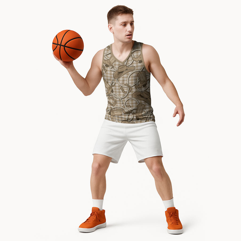 Beige Hawaii Palaka Cowboy Basketball Jersey Hawaiian Paniolo Festival Spirit