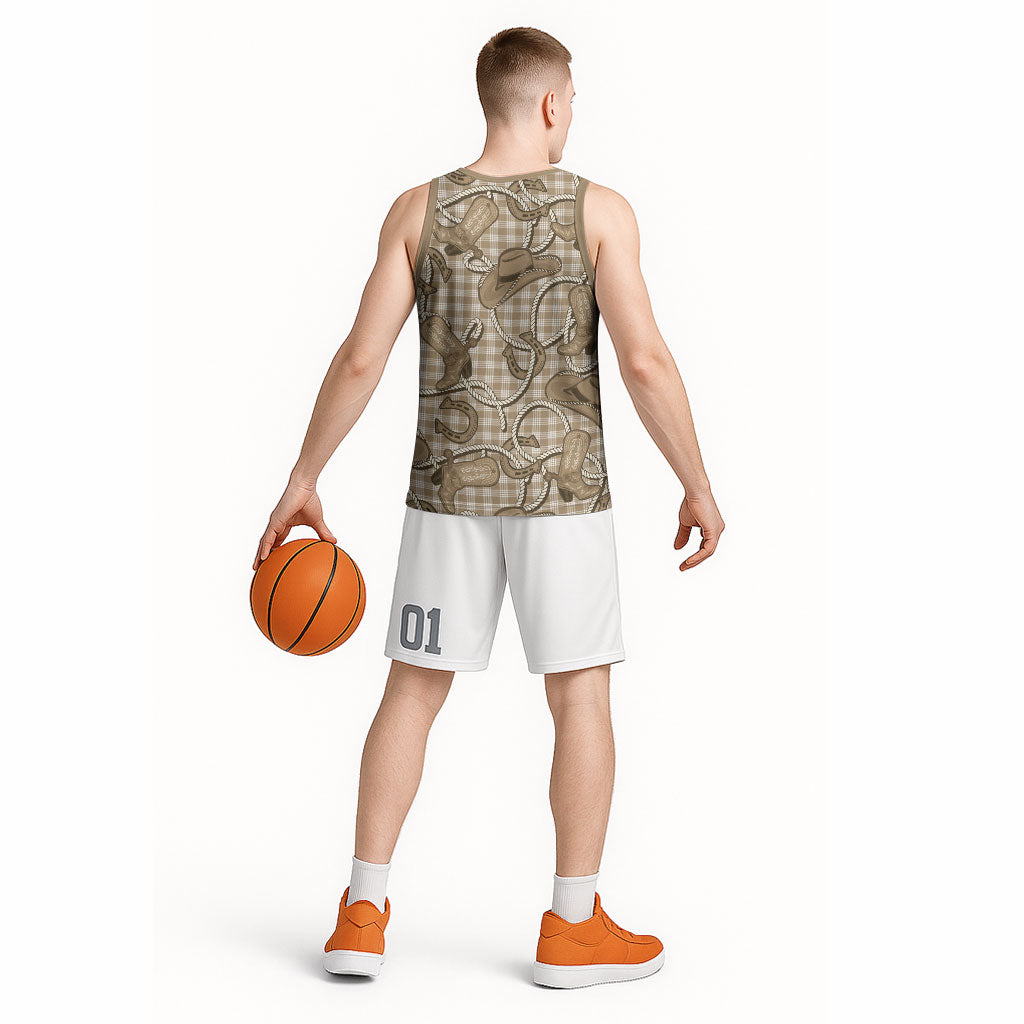 Beige Hawaii Palaka Cowboy Basketball Jersey Hawaiian Paniolo Festival Spirit