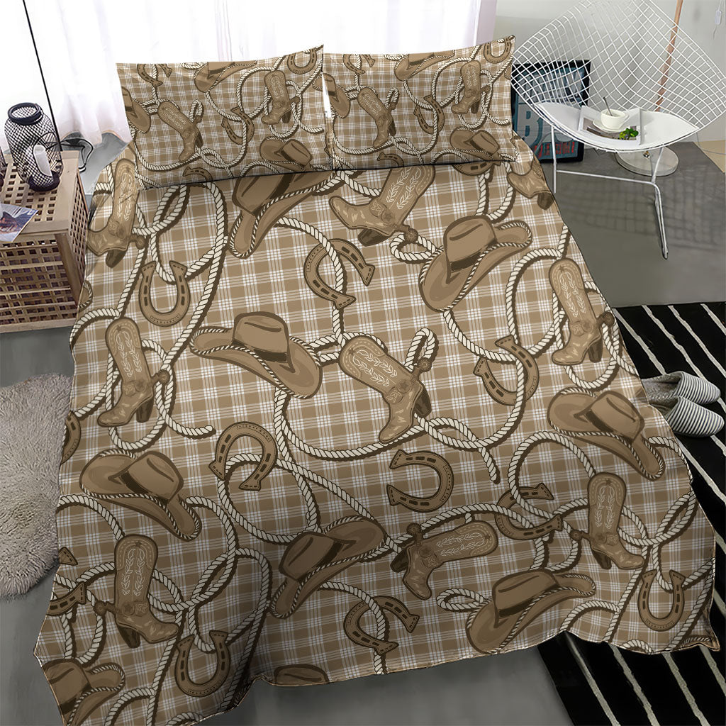 Beige Hawaii Palaka Cowboy Bedding Set Hawaiian Paniolo Festival Spirit