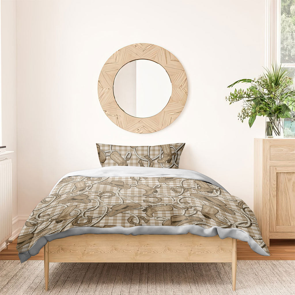 Beige Hawaii Palaka Cowboy Bedding Set Hawaiian Paniolo Festival Spirit
