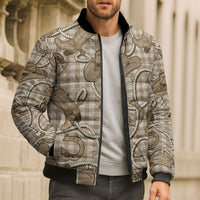 Beige Hawaii Palaka Cowboy Bomber Puffer Jacket Hawaiian Paniolo Festival Spirit