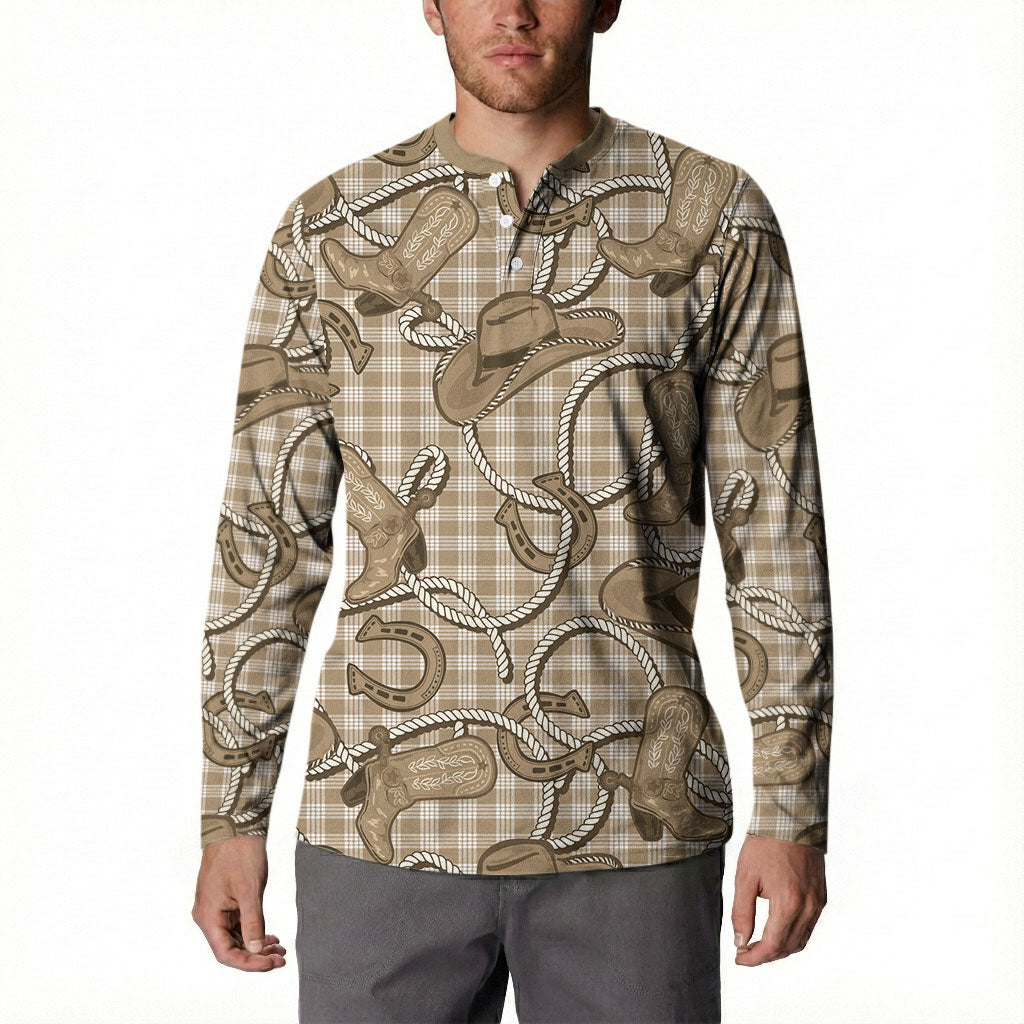 Beige Hawaii Palaka Cowboy Button Sweatshirt Hawaiian Paniolo Festival Spirit