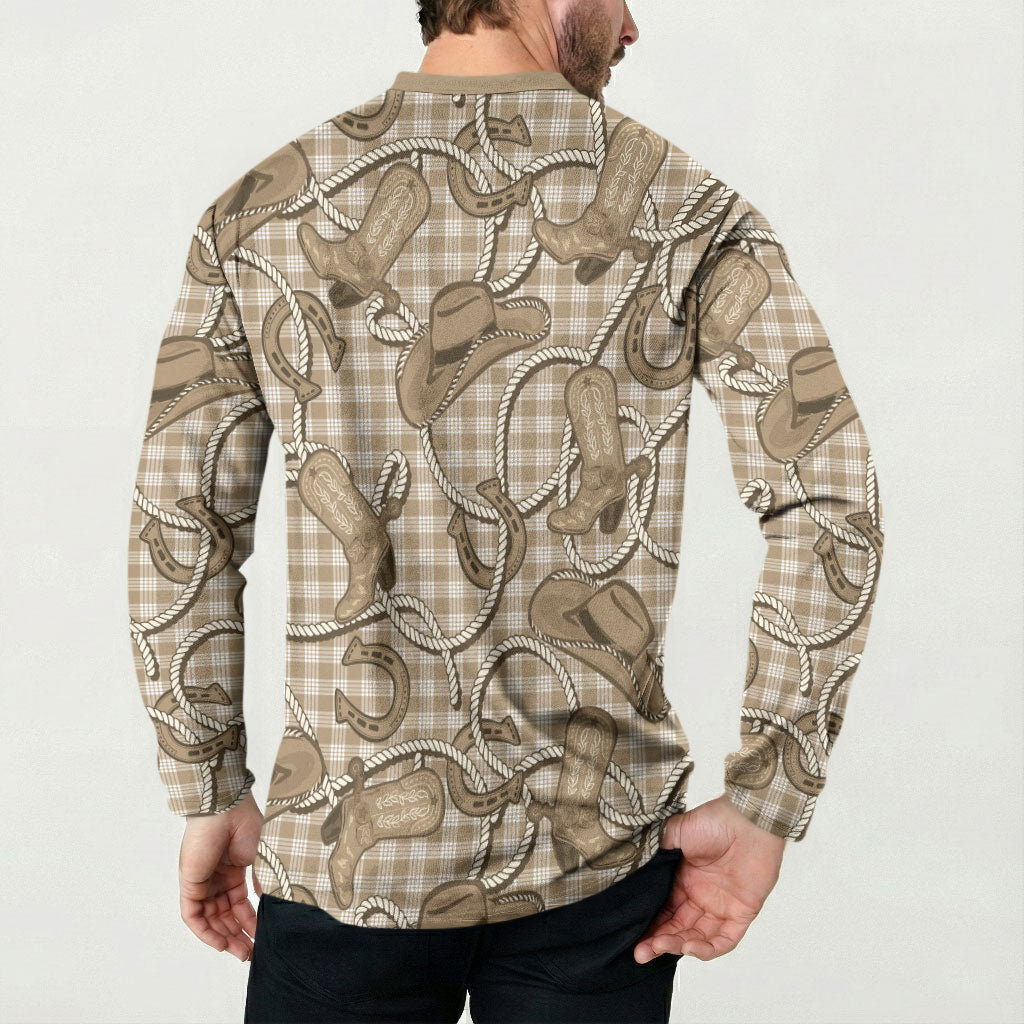 Beige Hawaii Palaka Cowboy Button Sweatshirt Hawaiian Paniolo Festival Spirit