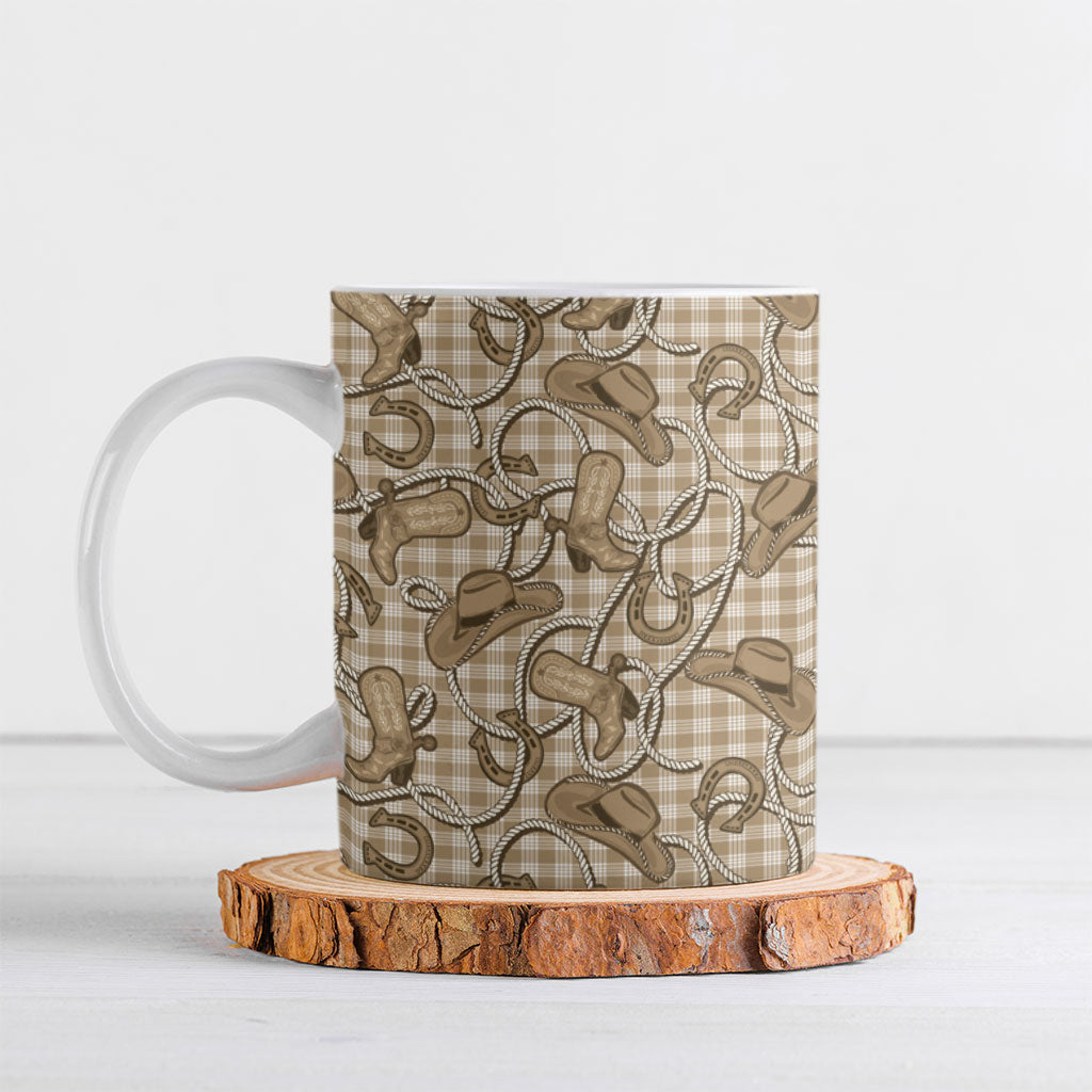 Beige Hawaii Palaka Cowboy Ceramic Mug Hawaiian Paniolo Festival Spirit