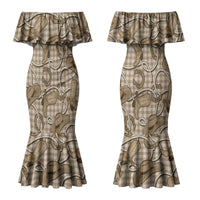 Beige Hawaii Palaka Cowboy Couples Matching Mermaid Dress and Long Sleeve Button Shirt Hawaiian Paniolo Festival Spirit