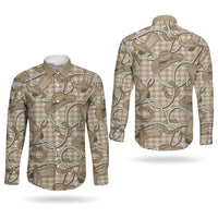 Beige Hawaii Palaka Cowboy Couples Matching Puletasi and Long Sleeve Button Shirt Hawaiian Paniolo Festival Spirit