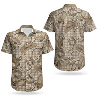 Beige Hawaii Palaka Cowboy Couples Matching Short Sleeve Bodycon Dress and Hawaiian Shirt Hawaiian Paniolo Festival Spirit
