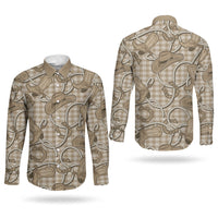 Beige Hawaii Palaka Cowboy Couples Matching Short Sleeve Bodycon Dress and Long Sleeve Button Shirt Hawaiian Paniolo Festival Spirit