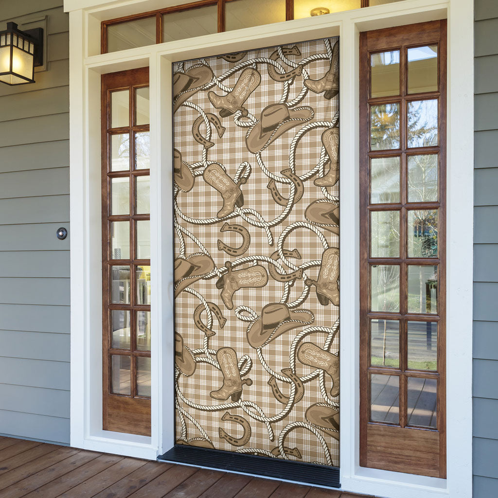 Beige Hawaii Palaka Cowboy Door Cover Hawaiian Paniolo Festival Spirit