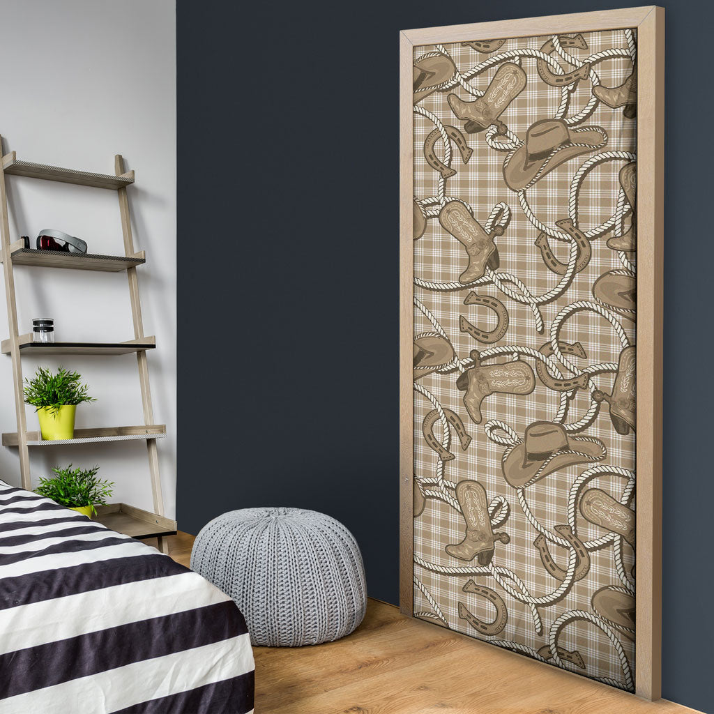 Beige Hawaii Palaka Cowboy Door Cover Hawaiian Paniolo Festival Spirit
