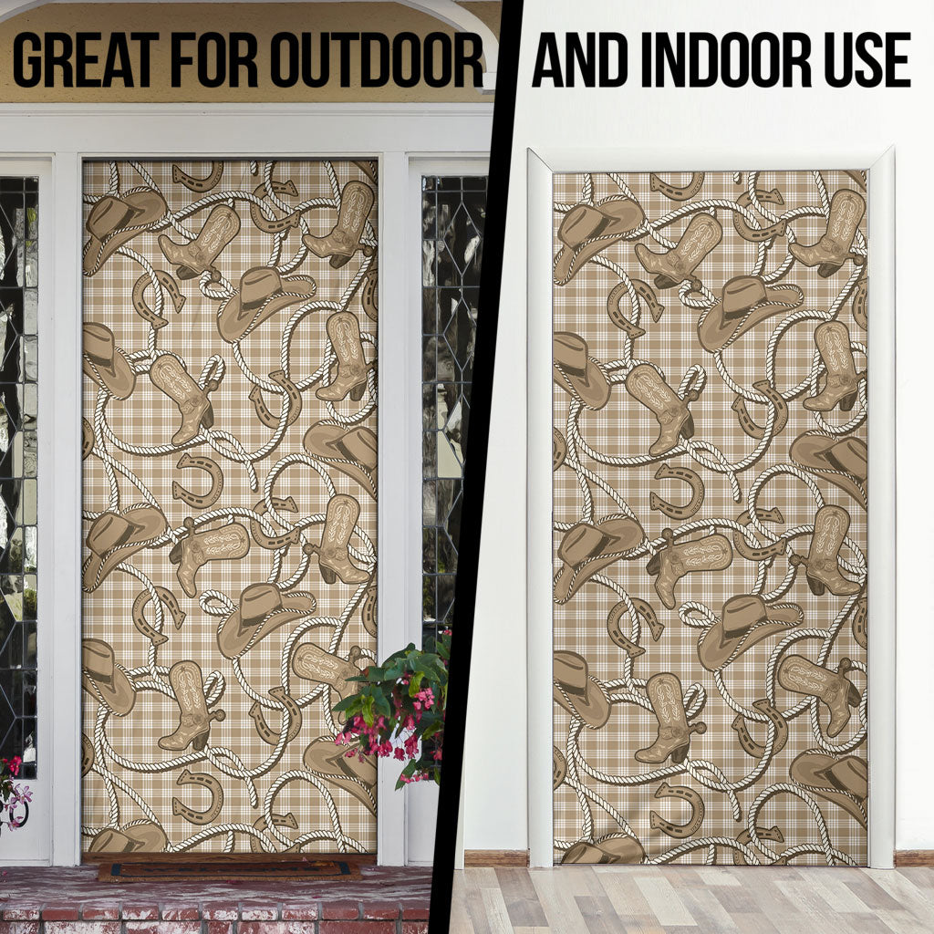 Beige Hawaii Palaka Cowboy Door Cover Hawaiian Paniolo Festival Spirit