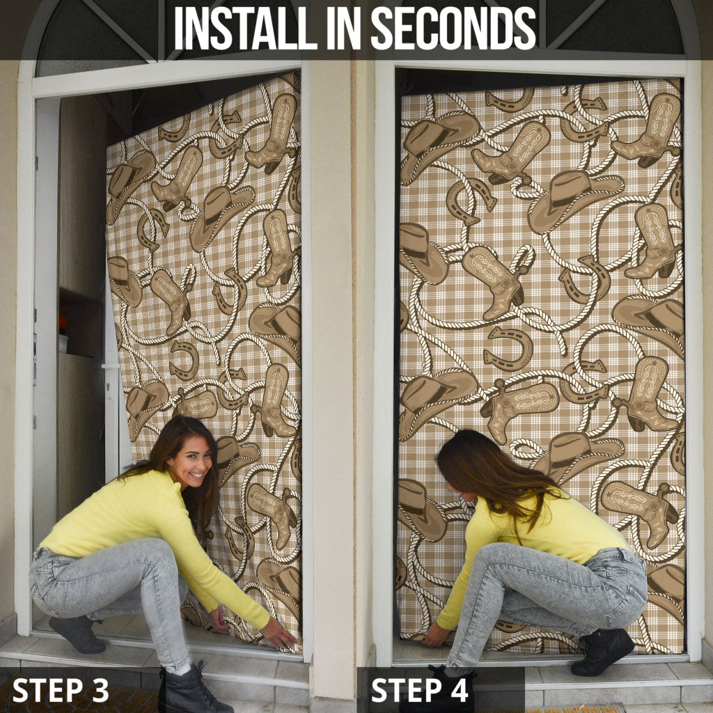Beige Hawaii Palaka Cowboy Door Cover Hawaiian Paniolo Festival Spirit