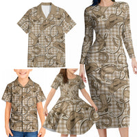 Beige Hawaii Palaka Cowboy Family Matching Long Sleeve Bodycon Dress and Hawaiian Shirt Hawaiian Paniolo Festival Spirit