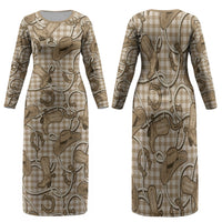 Beige Hawaii Palaka Cowboy Family Matching Long Sleeve Bodycon Dress and Hawaiian Shirt Hawaiian Paniolo Festival Spirit