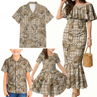 Beige Hawaii Palaka Cowboy Family Matching Mermaid Dress and Hawaiian Shirt Hawaiian Paniolo Festival Spirit