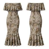 Beige Hawaii Palaka Cowboy Family Matching Mermaid Dress and Hawaiian Shirt Hawaiian Paniolo Festival Spirit