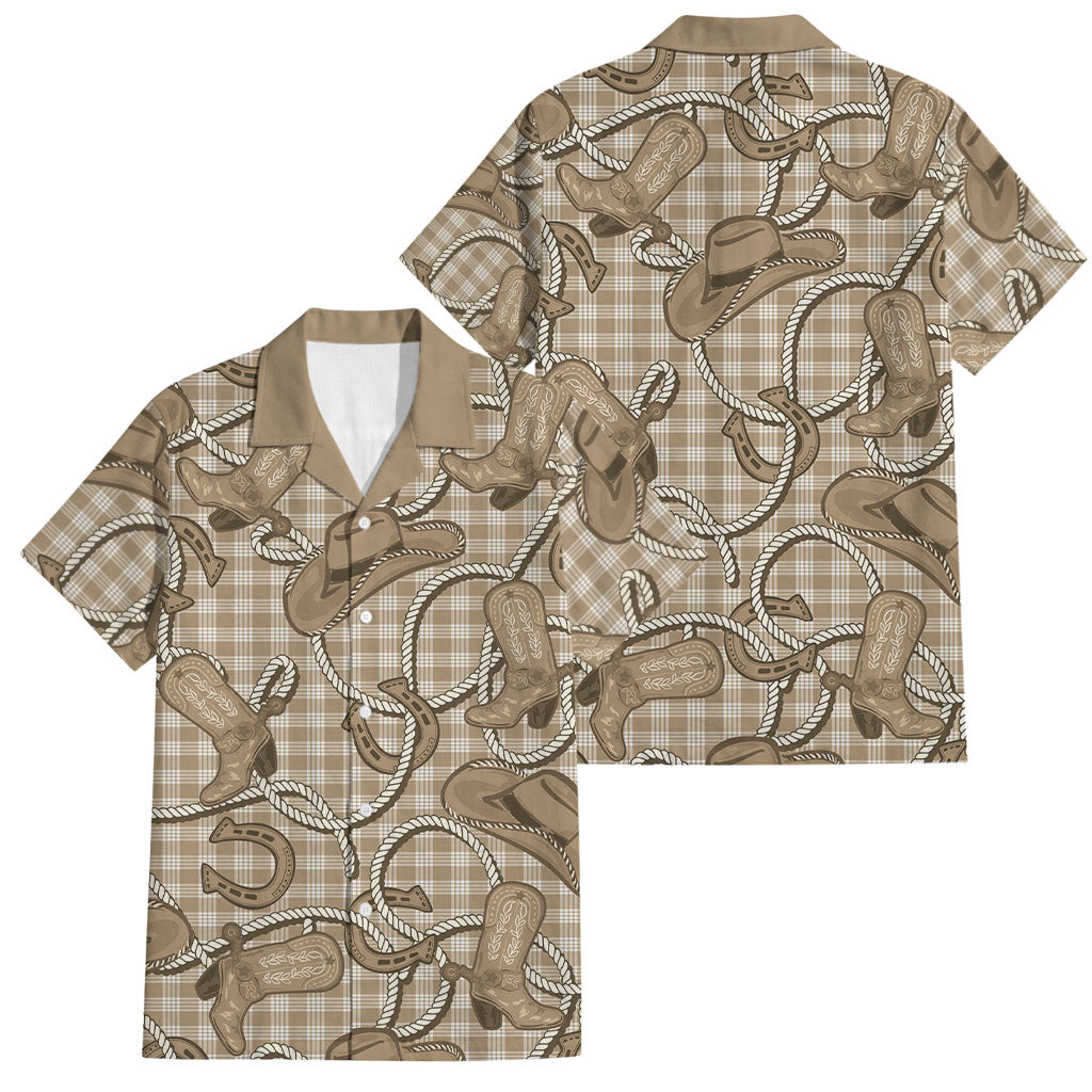 Beige Hawaii Palaka Cowboy Family Matching Mermaid Dress and Hawaiian Shirt Hawaiian Paniolo Festival Spirit