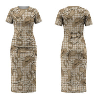 Beige Hawaii Palaka Cowboy Family Matching Short Sleeve Bodycon Dress and Hawaiian Shirt Hawaiian Paniolo Festival Spirit