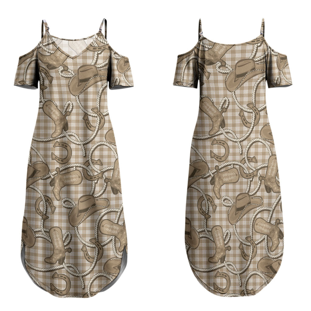 Beige Hawaii Palaka Cowboy Family Matching Summer Maxi Dress and Hawaiian Shirt Hawaiian Paniolo Festival Spirit