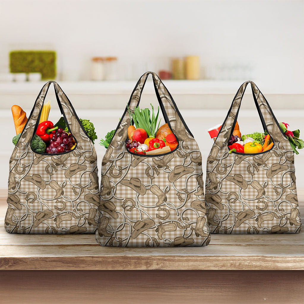 Beige Hawaii Palaka Cowboy Grocery Bag Hawaiian Paniolo Festival Spirit