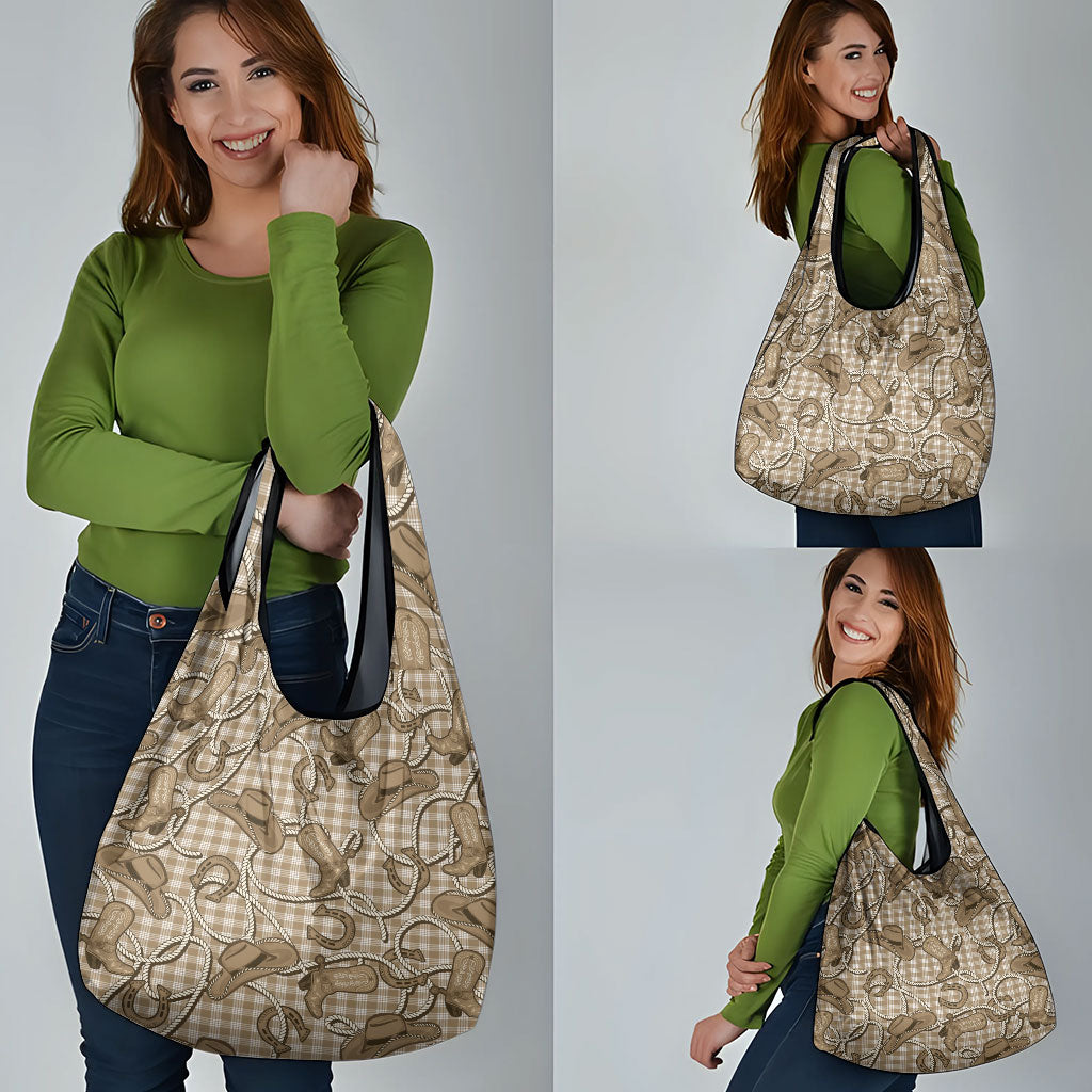 Beige Hawaii Palaka Cowboy Grocery Bag Hawaiian Paniolo Festival Spirit
