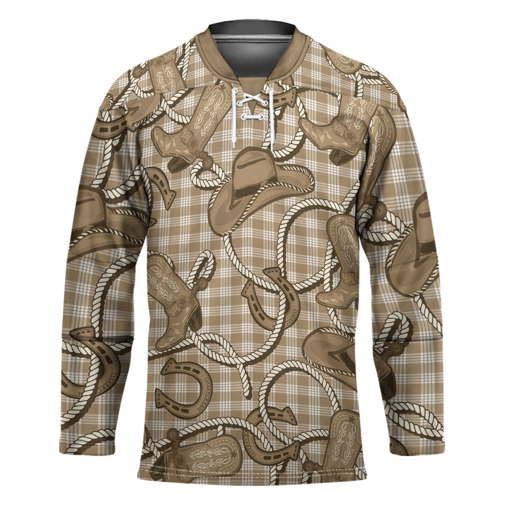 Beige Hawaii Palaka Cowboy Hockey Jersey Hawaiian Paniolo Festival Spirit LT19 Unisex Beige - Polynesian Pride