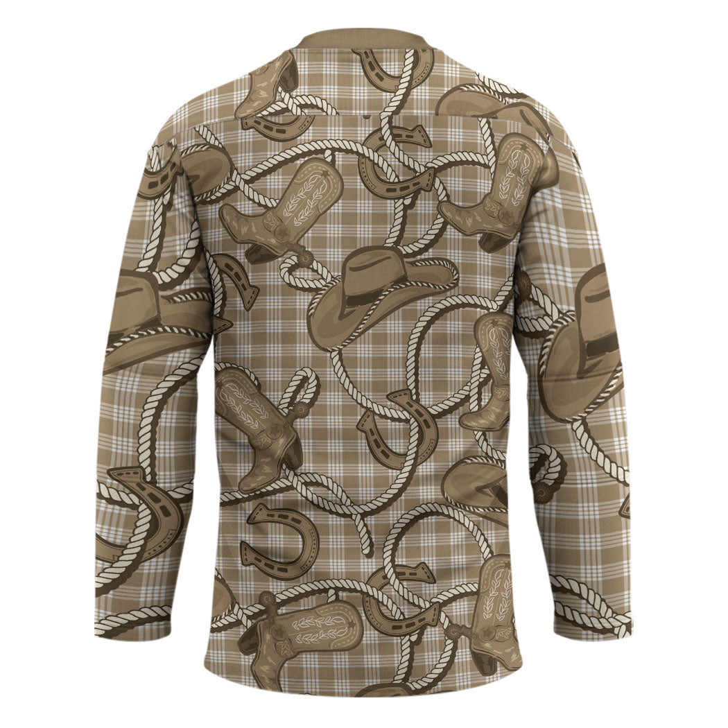 Beige Hawaii Palaka Cowboy Hockey Jersey Hawaiian Paniolo Festival Spirit