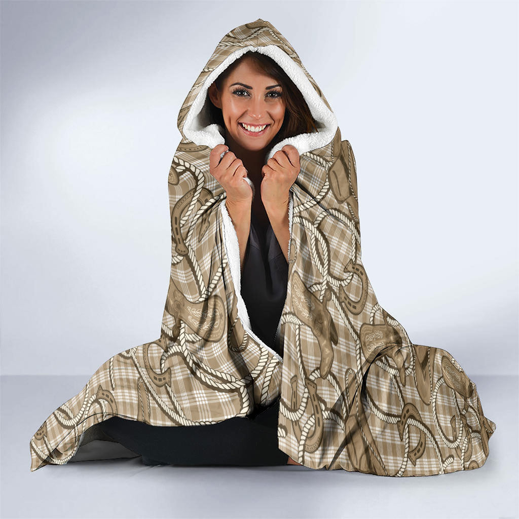 Beige Hawaii Palaka Cowboy Hooded Blanket Hawaiian Paniolo Festival Spirit
