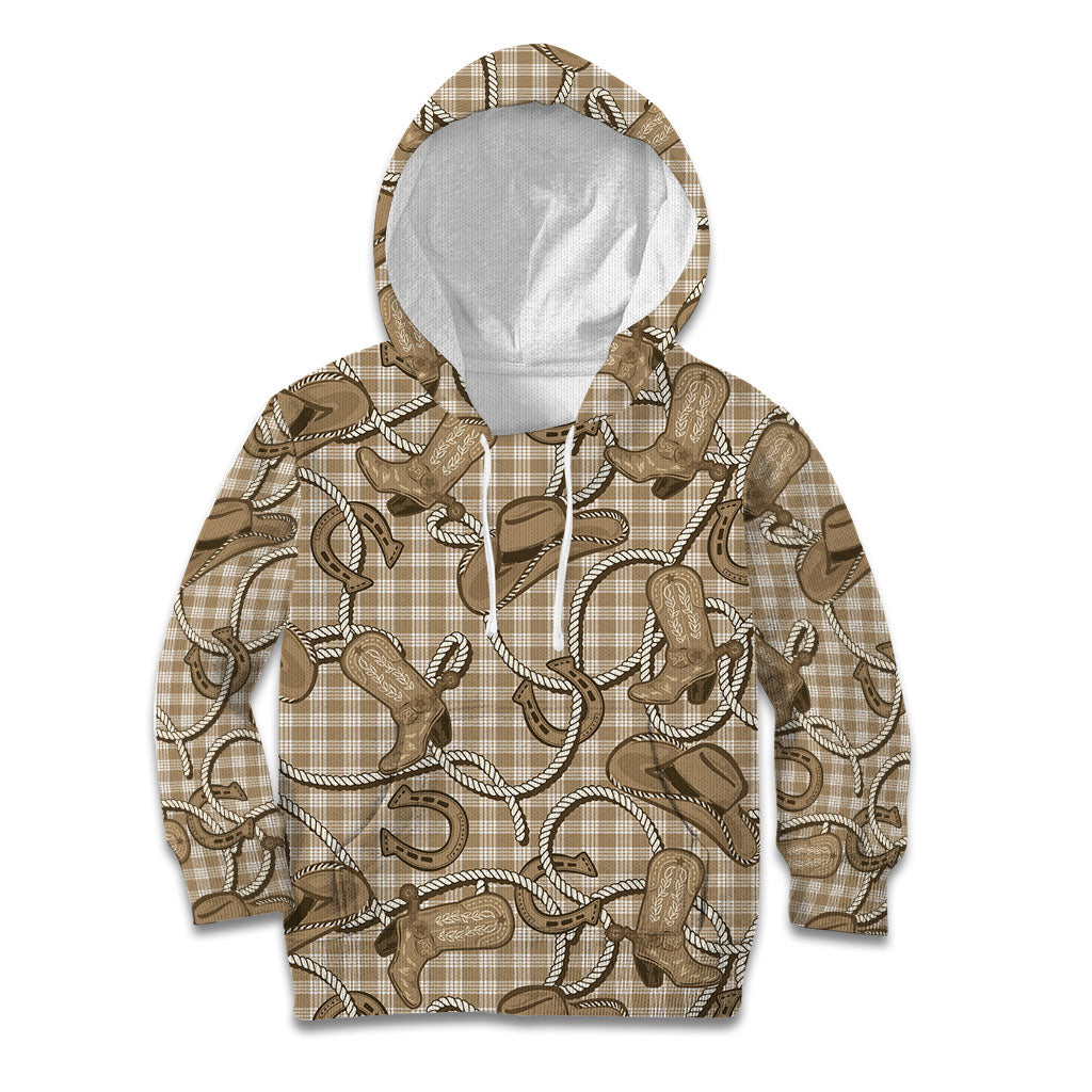 Beige Hawaii Palaka Cowboy Kid Hoodie Hawaiian Paniolo Festival Spirit