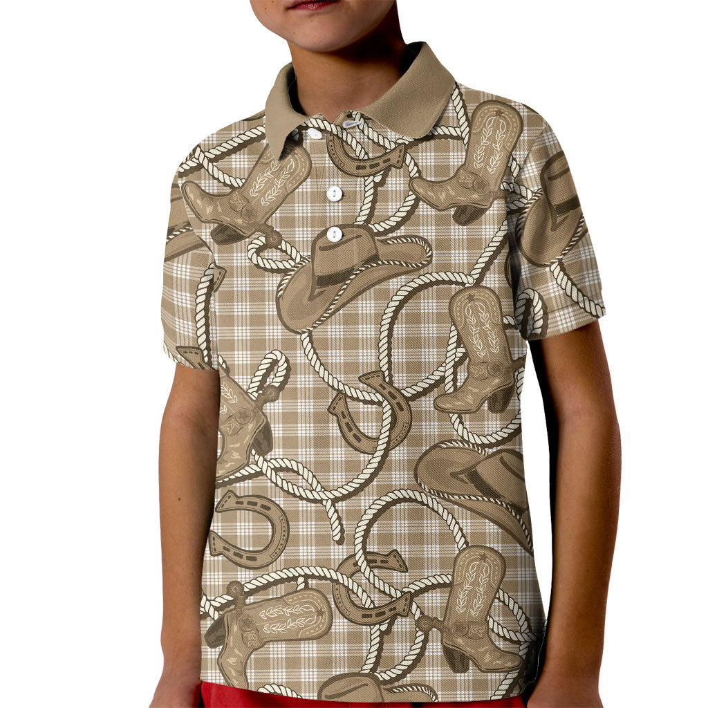 Beige Hawaii Palaka Cowboy Kid Polo Shirt Hawaiian Paniolo Festival Spirit