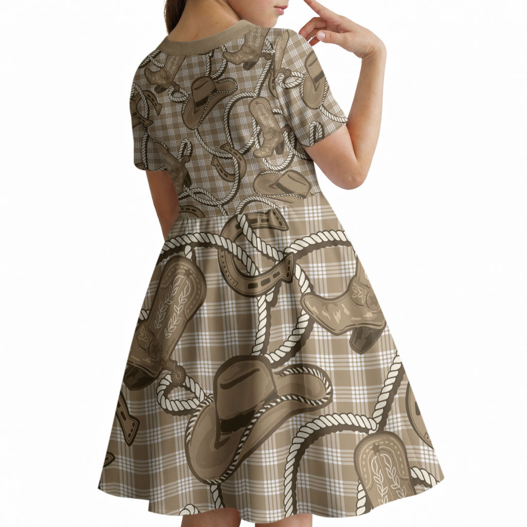 Beige Hawaii Palaka Cowboy Kid Short Sleeve Dress Hawaiian Paniolo Festival Spirit