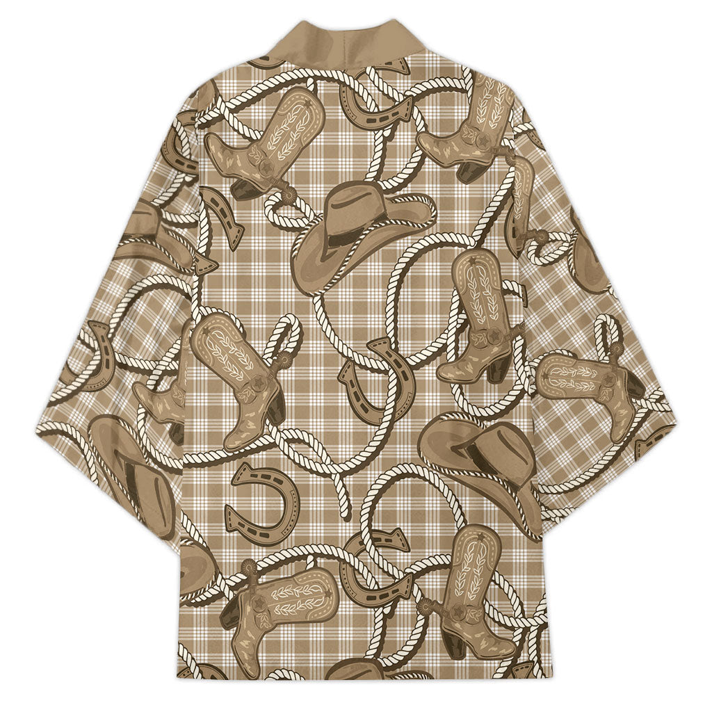 Beige Hawaii Palaka Cowboy Kimono Hawaiian Paniolo Festival Spirit