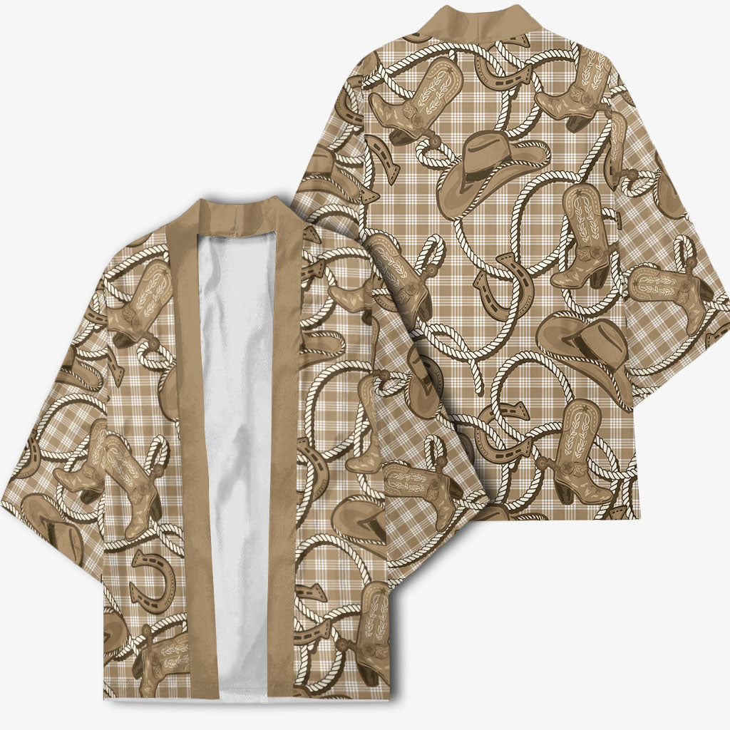 Beige Hawaii Palaka Cowboy Kimono Hawaiian Paniolo Festival Spirit