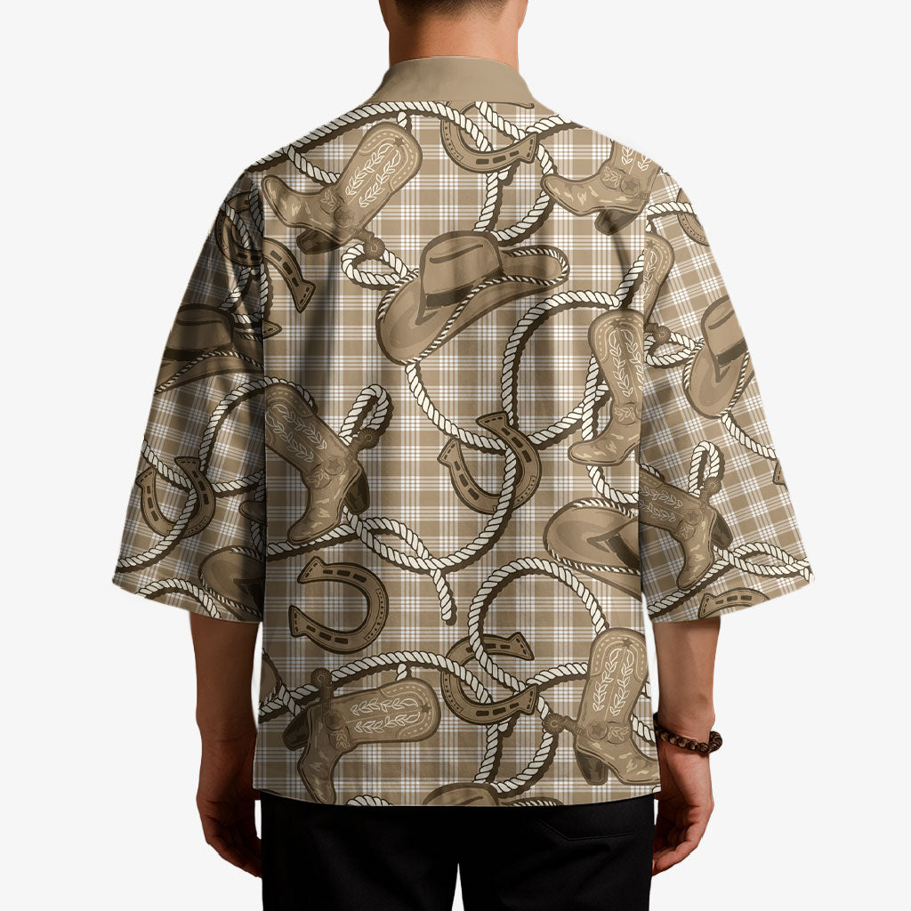 Beige Hawaii Palaka Cowboy Kimono Hawaiian Paniolo Festival Spirit